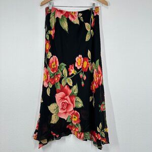 Jessica Howard Black Floral Asymmetrical Hem Pull On Skirt Whimsygoth Fairy Goth